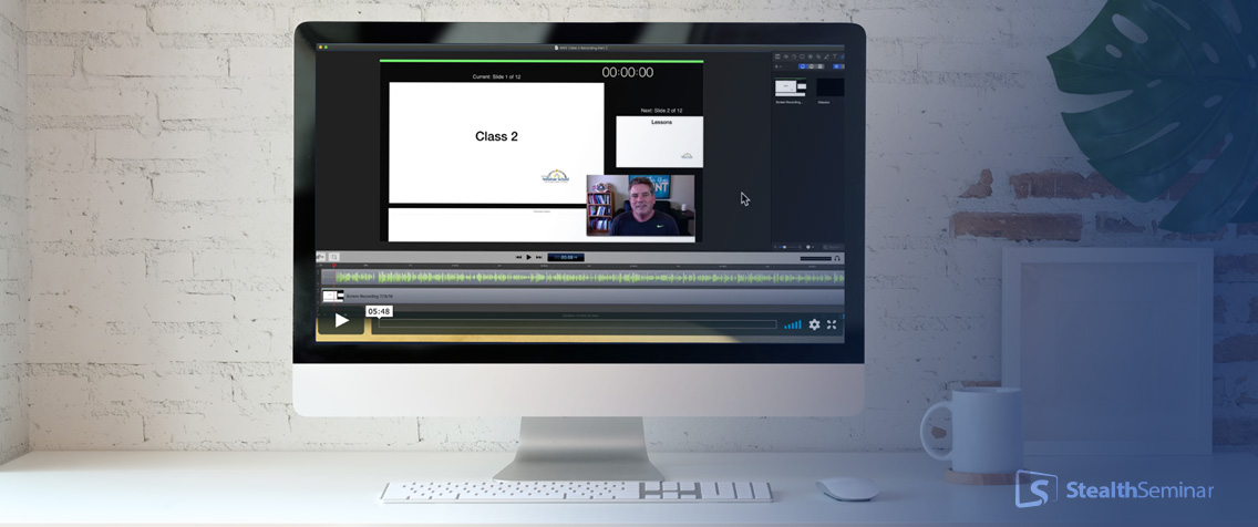 man conducting webinar on a computer screen